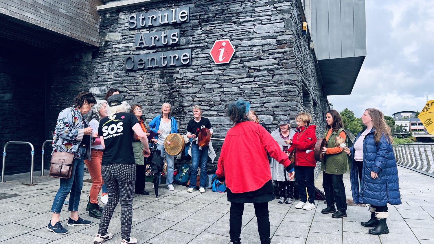 Protestors opposing the goldmine outside of the Strule Arts Centre in Omagh, where the public inquiry is taking place. Photo by Shauna Corr Protestors opposing the goldmine outside of the Strule Arts Centre in Omagh, where the public inquiry is taking place. Photo by Shauna Corr