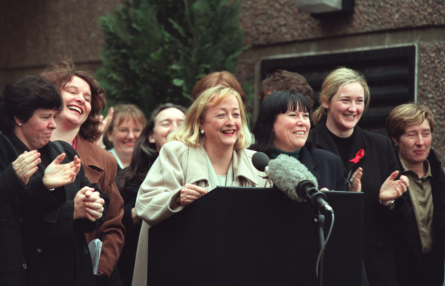 Women's Coalition members after the Good Friday Agreement was brokered. Photo by Derek Spiers