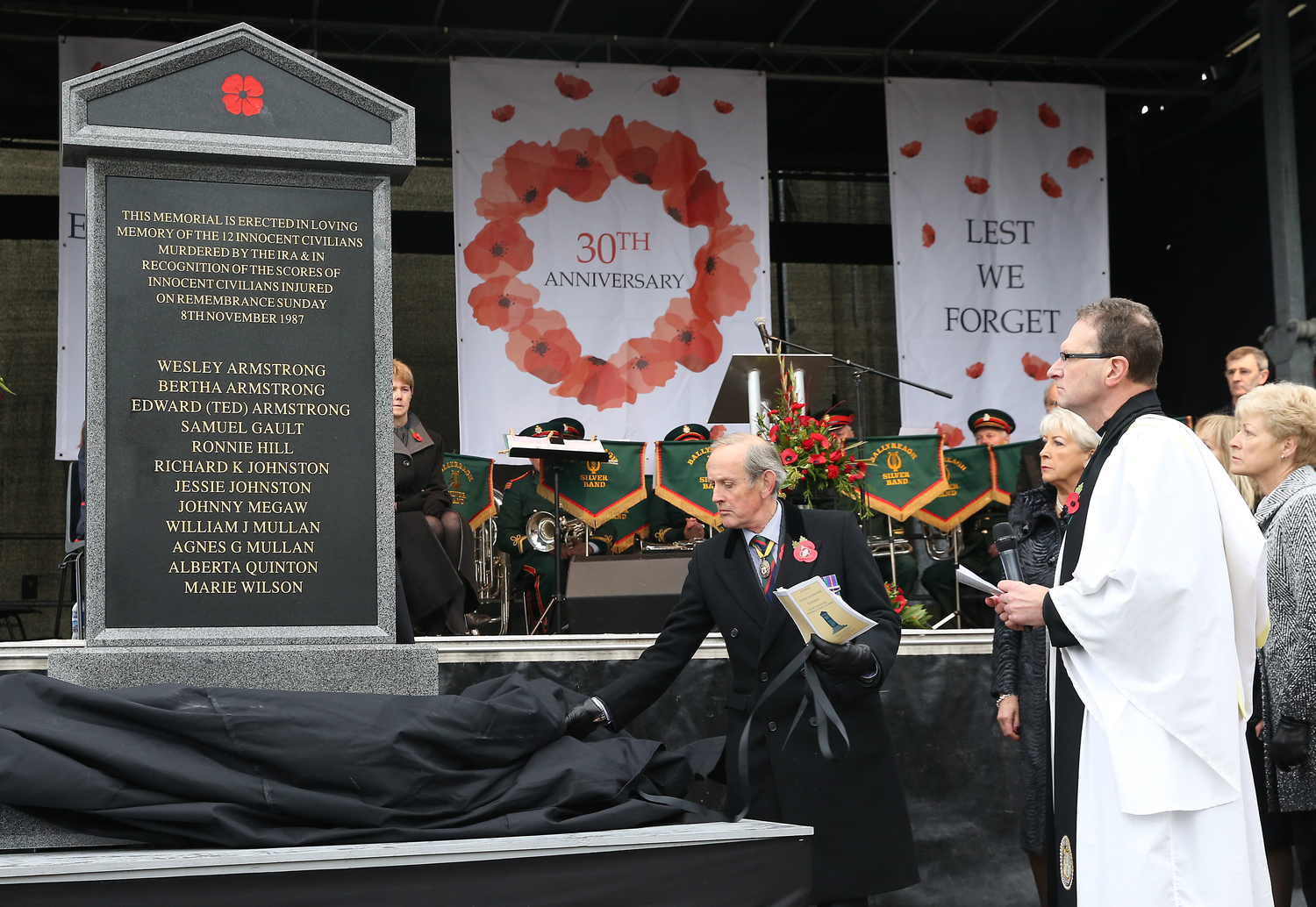 A memorial was unveiled, but has yet to be put in place, to mark the 30th anniversary of the Enniskillen bombing